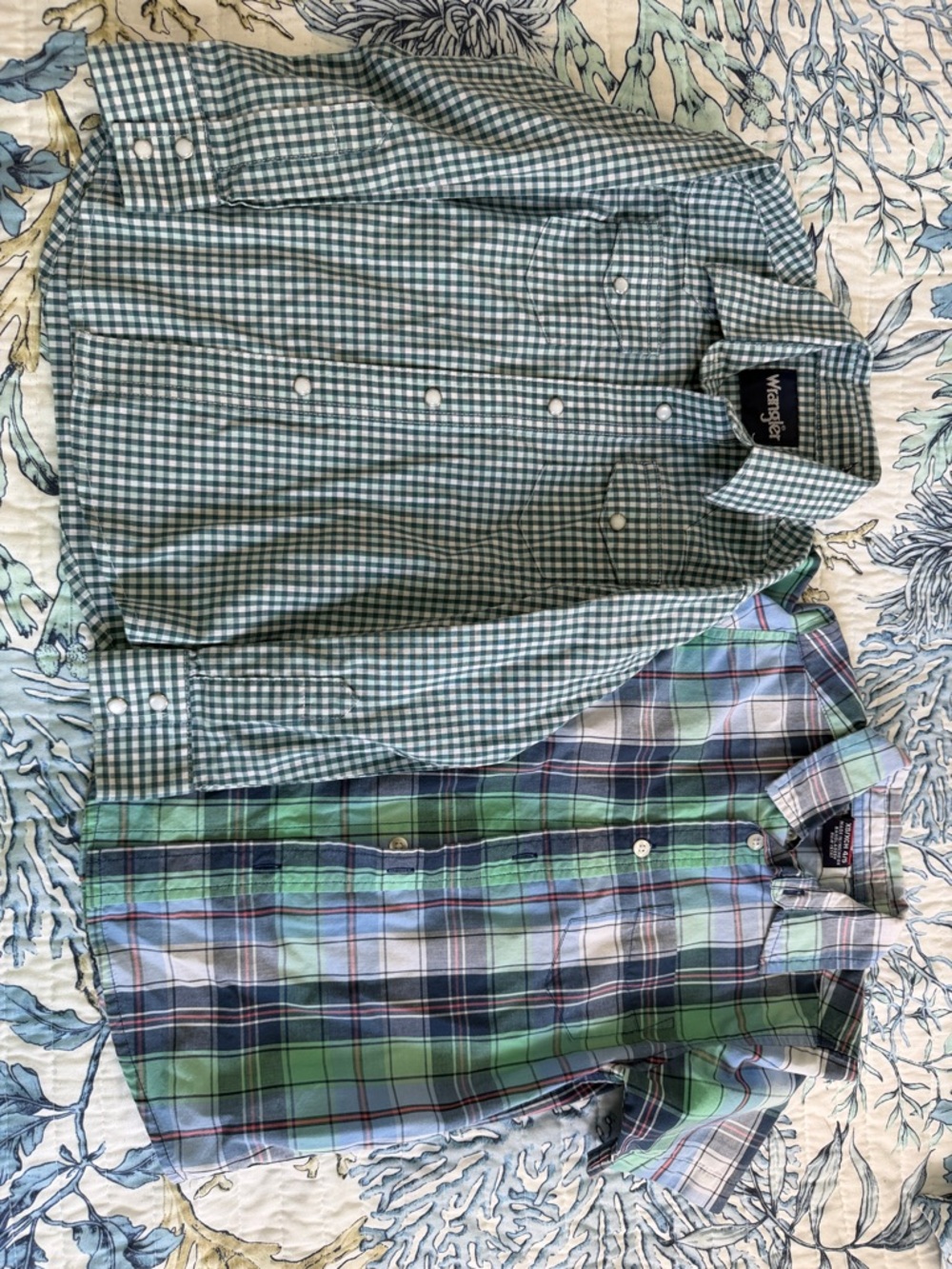Wrangler boys Green Gingham & Blue-Green Plaid Button-Down Shirts